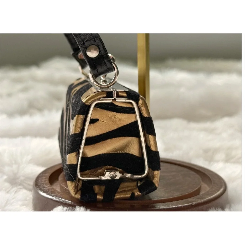 Mini‎ Zebra Print Micro Purse Kiss Lock Handbag Y2K Glam Novelty Bag Gold Black